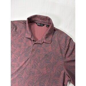 Travis Mathew Polo Shirt Mens XXL 2XL Pink Palm Print Golf Performance Knit Peru